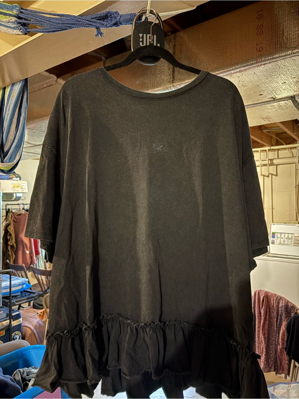 Altar'd State Black Short-Sleeve Ruffle-Hem Tee